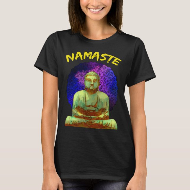Namaste Buddha in Space T Shirt (Framsida)