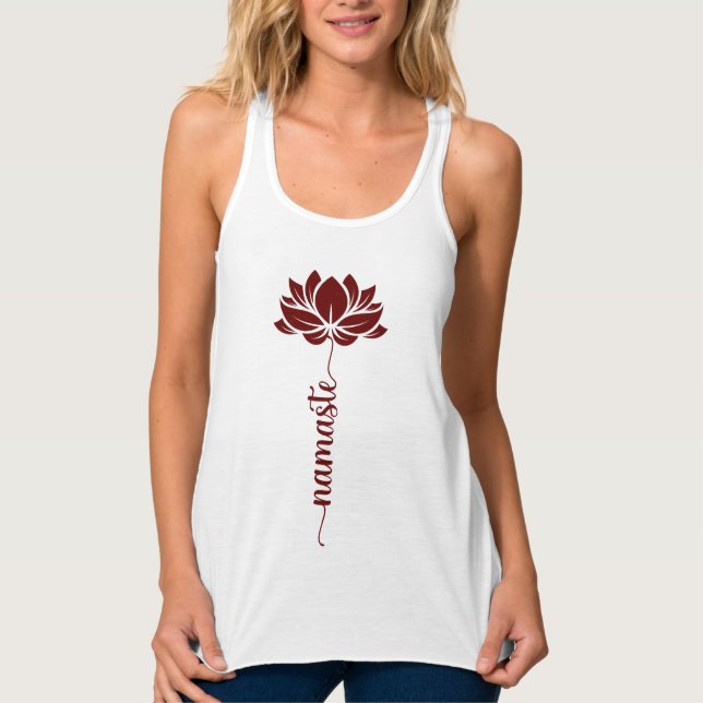 Namaste Burgundy Lotus Flower Modern Script Linne Med Racerback (Framsida)