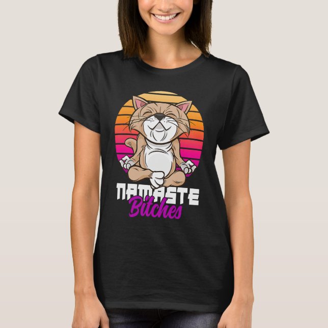 Namaste Cat Yoga Positive Vibes Sarcastic T Shirt (Framsida)