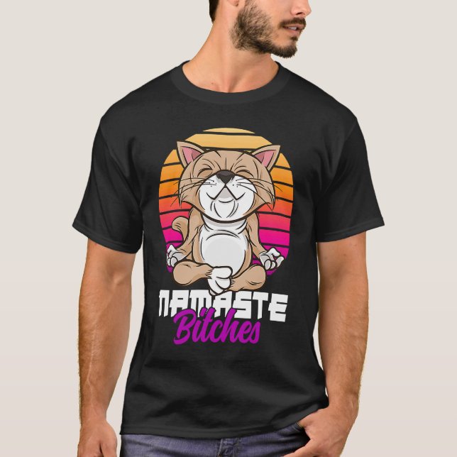 Namaste Cat Yoga Positive Vibes Sarcastic T Shirt (Framsida)
