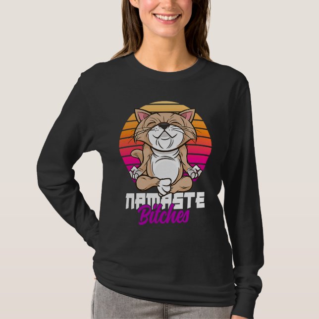 Namaste Cat Yoga Positive Vibes Sarcastic T Shirt (Framsida)