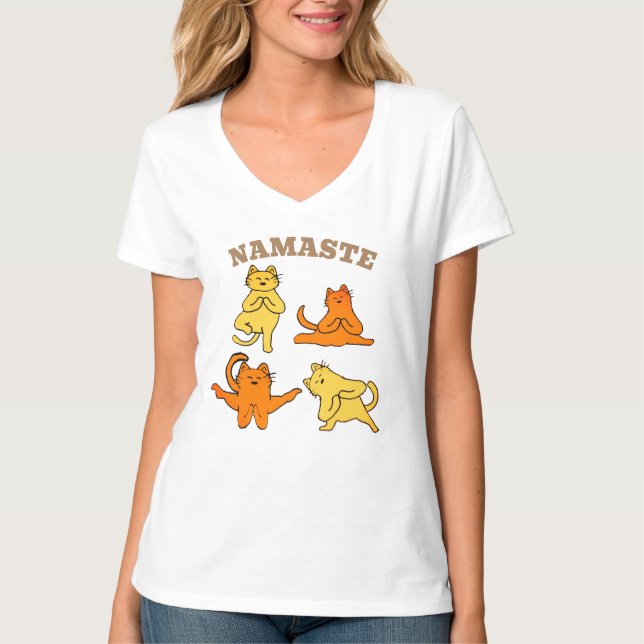Namaste Cats Shirt - Funny Cat Yoga Womens Tee (Framsida)