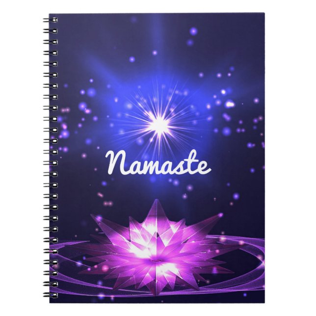 Namaste citat Lila Crystal Lotus & Star Anteckningsbok (Framsidan)