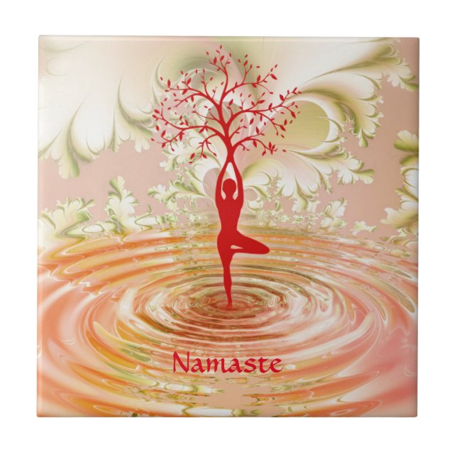 Namaste citat Livets träd Zen Yoga Kakelplatta (Framsidan)
