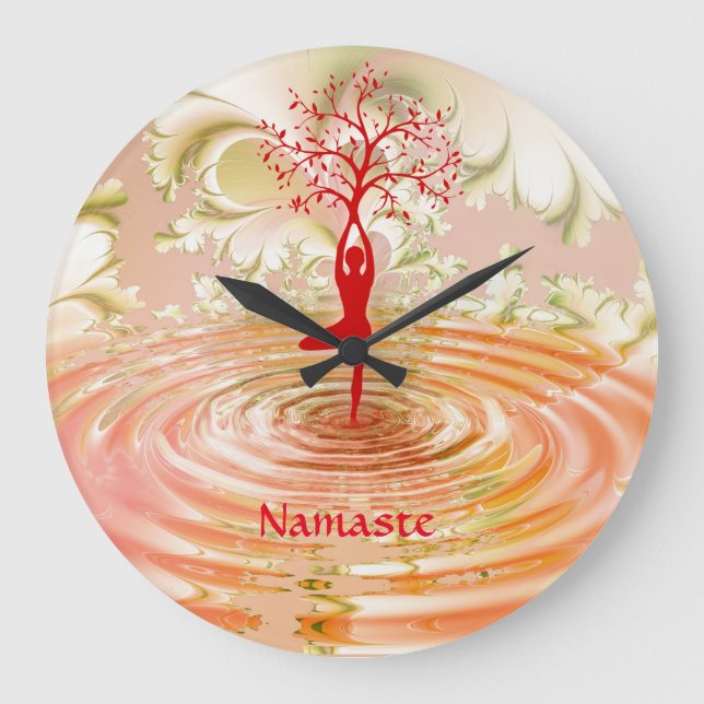Namaste citat Livets träd Zen Yoga Stor Klocka (Framsida)