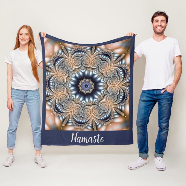 Namaste citat Mandala Guld Blue Andlig Fleecefilt (På plats)