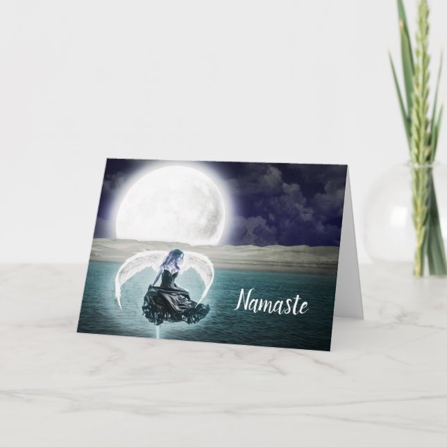 Namaste citat Tack Surreal Angel Full Moon Kort (Framsida)