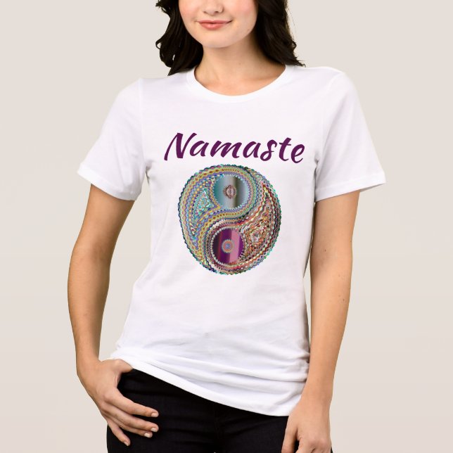 Namaste Glitter Blick Juveltonad Yin-Yang-symbol T Shirt (Framsida)