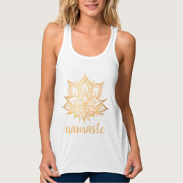 Namaste Guld Lotus Flower Yoga-Tanktopet Linne Med Racerback