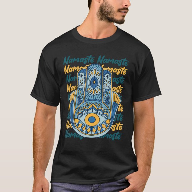 Namaste Hamsa Hand Religion Yoga Hinduism Hamsa Ey T Shirt (Framsida)