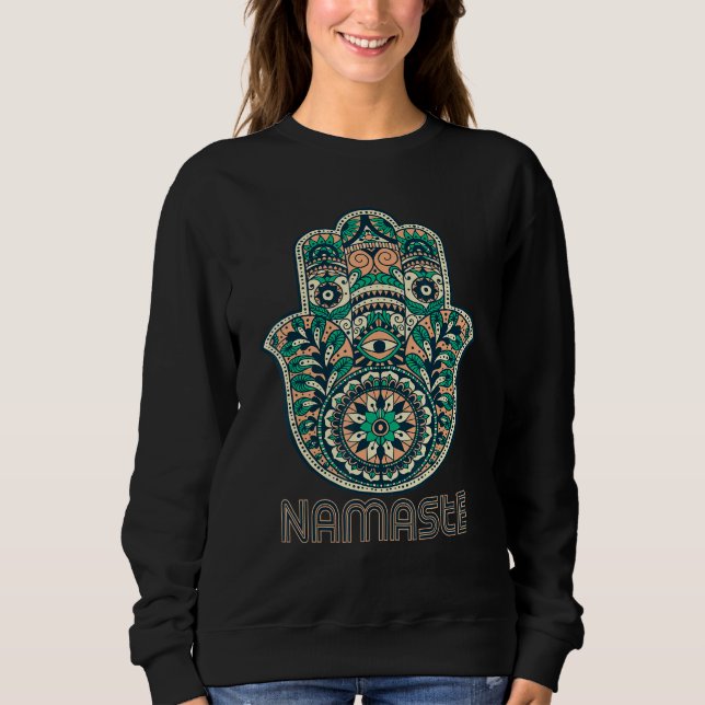 Namaste Hamsa Hand Yoga Hinduism Fatima Arabic T Shirt (Framsida)