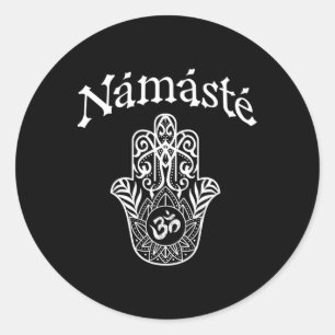 Namaste Hand Hamsa Yoga Hinduism Vedar Ohm _1 Runt Klistermärke