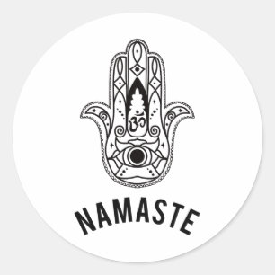 Namaste Hand Hamsa Yoga Hinduism Vedar Ohm Runt Klistermärke