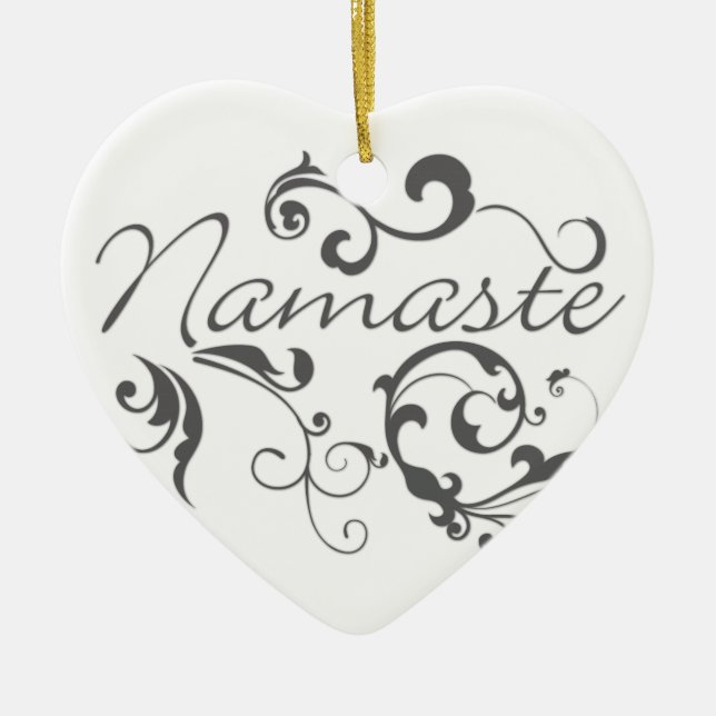 Namaste i mörk grått-snurrar julgransprydnad keramik (Framsidan)
