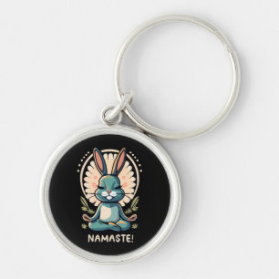 namaste kanin yoga kanin meditation rund silverfärgad nyckelring