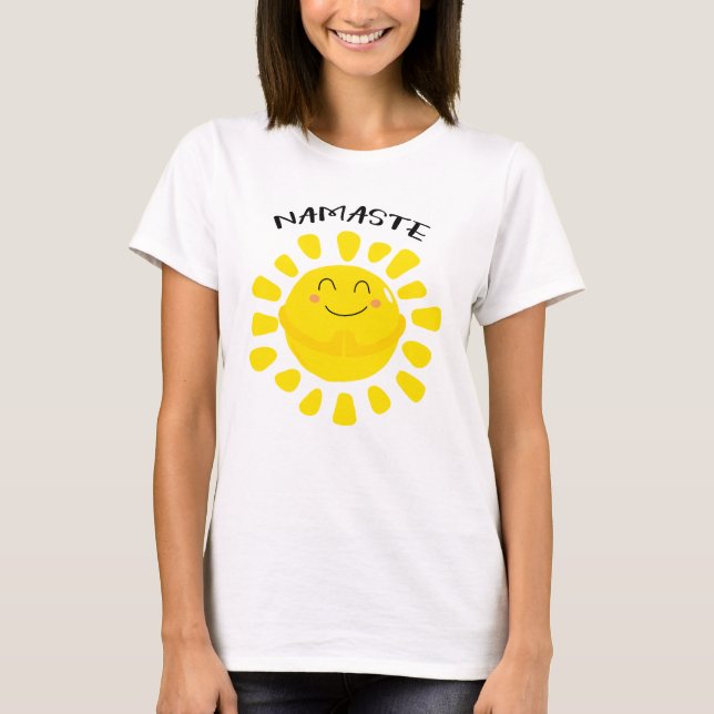 Namaste le Sol med sötande Händer T Shirt (Framsida)