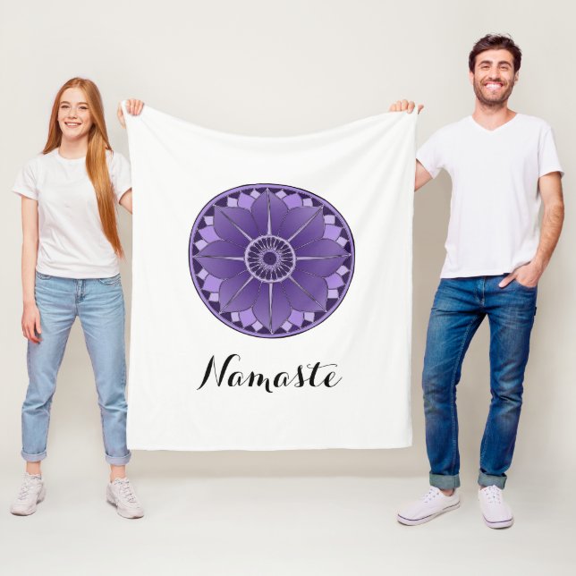 NAMASTE Lila Flower Andlig Lotus Mandala Fleecefilt (På plats)