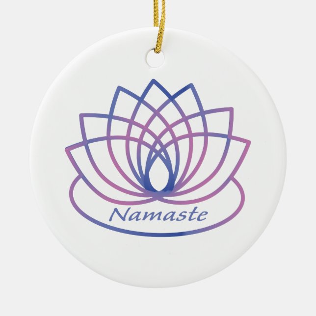 Namaste Lila och Rosa Lotus Flower Julgransprydnad Keramik (Framsidan)