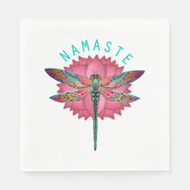 Namaste Lotus Dragonfly Yoga Pappersservett (Framsidan)