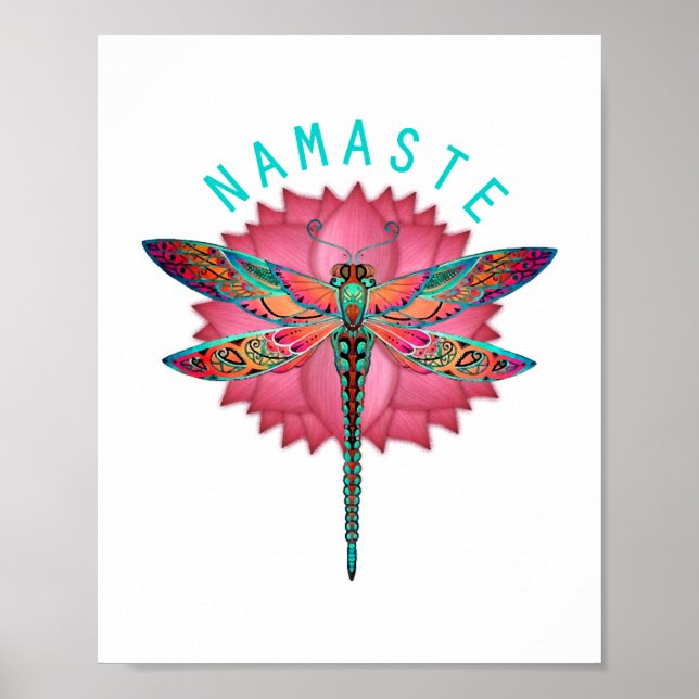 Namaste Lotus Dragonfly Yoga Poster (Framsidan)
