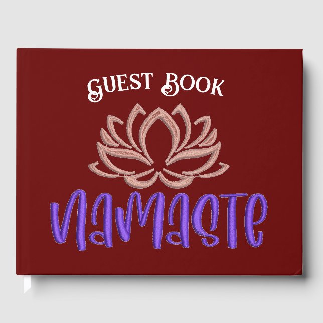 Namaste Lotus Flower Zen Yoga Burgundy Personalize Gästböcker (Framsida)