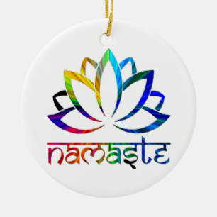Namaste lotusblommablomma, andlig, prydnad julgransprydnad keramik