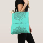 Namaste Mandala Universe Symbol Turcos Tygkasse<br><div class="desc">En underbar turkos tote med blomstermandalas och ett namn hälsning. En underbar väska för att bära med dig dina yoga-tillbehör. Snyggt med trendigets skripttypsnitt.</div>