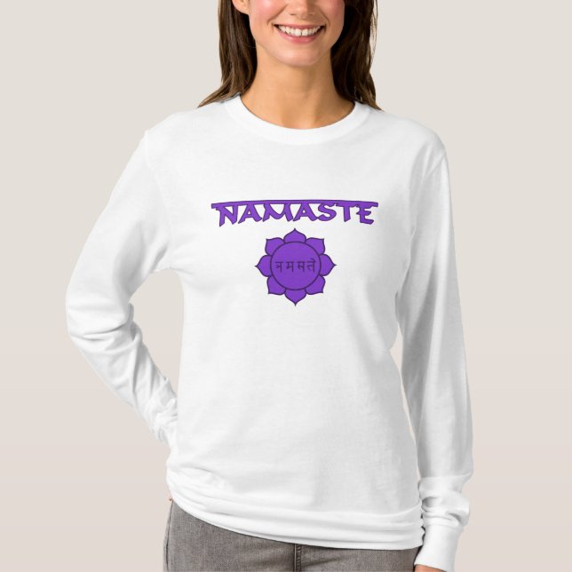Namaste med lotusblomma och Sanskrit T-shirt (Framsida)