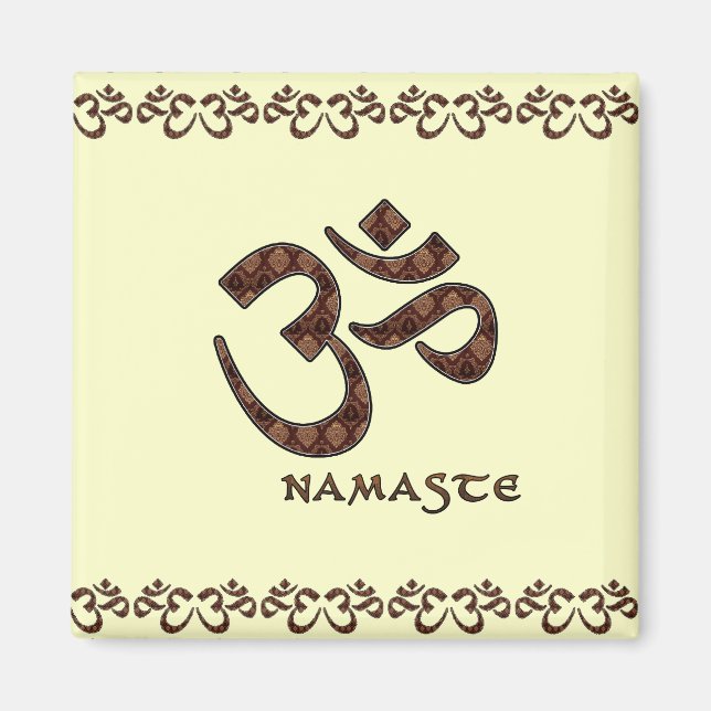 Namaste med Om-symbol Brown och Cream Magnet (Framsidan)