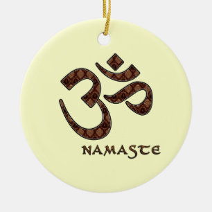 Namaste med Om-symbolbrunt och kräm Julgransprydnad Keramik