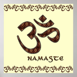 Namaste med Om-symbolbrunt och kräm Poster