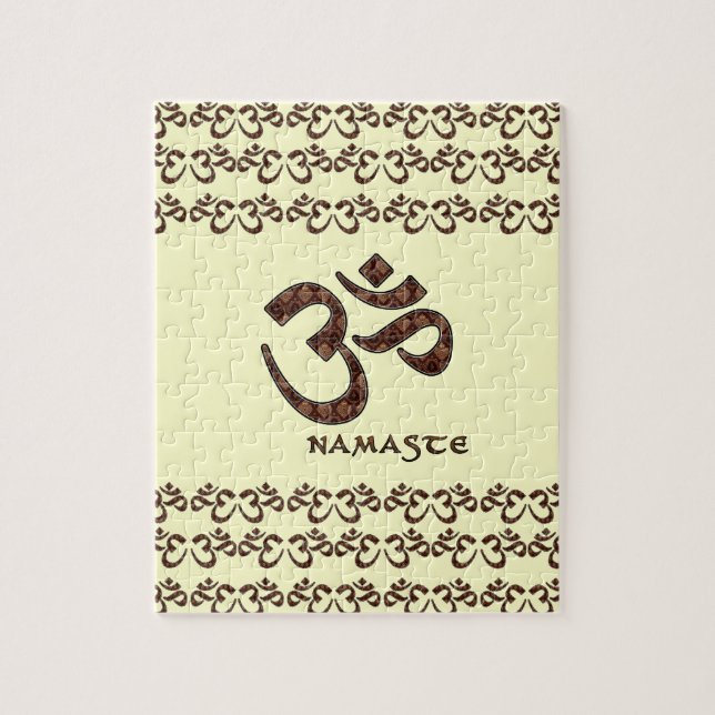 Namaste med Om-symbolbrunt och kräm Pussel (Vertikal)