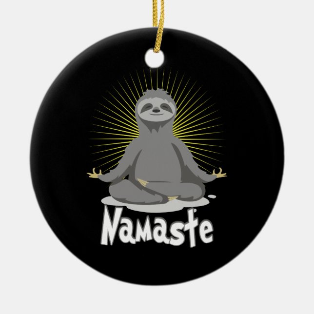 Namaste Meditating Yoga Sloth Julgransprydnad Keramik (Framsidan)