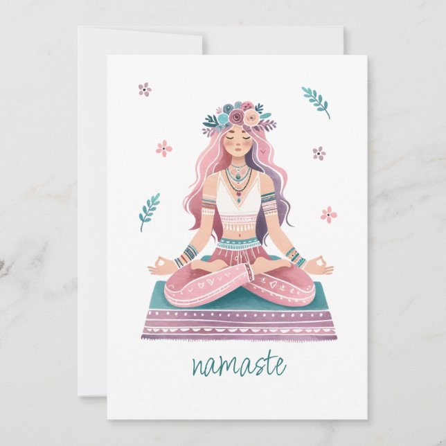 Namaste-meditierende Frau- boho Illustration Inbjudningar (Framsida)
