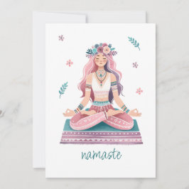 Namaste-meditierende Frau- boho Illustration Inbjudningar