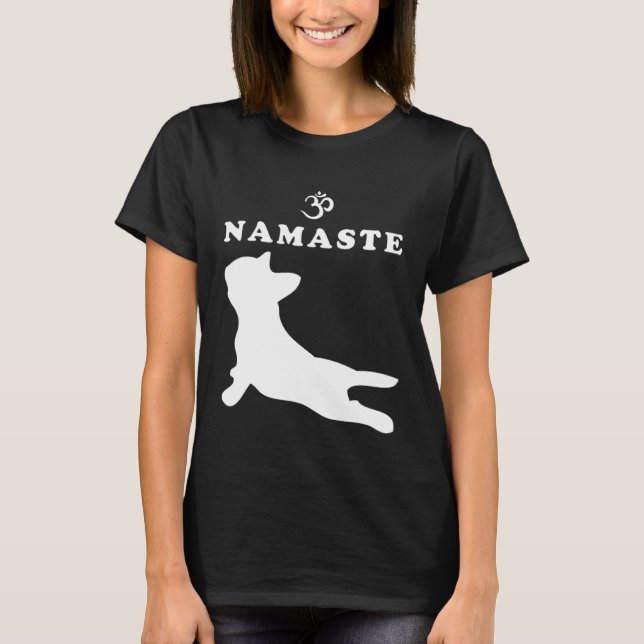 Namaste Om Symbol Fransk Bulldog Yoga for Women T Shirt (Framsida)