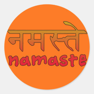 Namaste på engelska och hindi-skript runt klistermärke