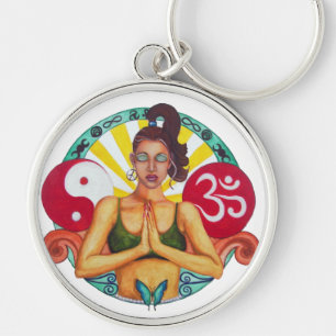 Namaste Rund Silverfärgad Nyckelring