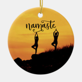 Namaste Silhouette-kvinna Andlig Meditation Yoga Julgransprydnad Keramik