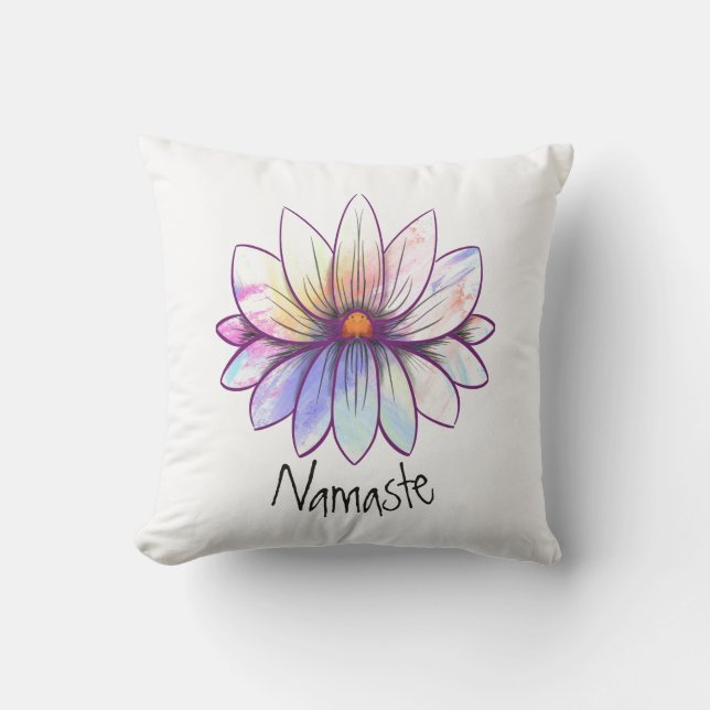 Namaste, stäng- och pastellblomma, vit kudde (Framsida)
