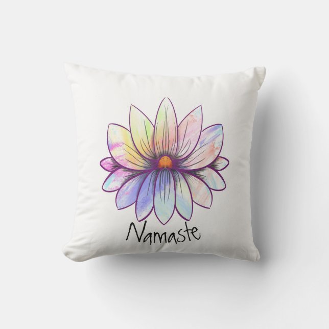 Namaste, stänk, pastellblomma kudde (Framsida)