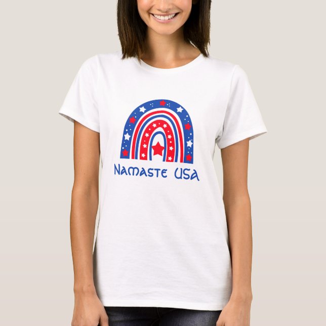Namaste USA Patriotic Rainbow T Shirt (Framsida)