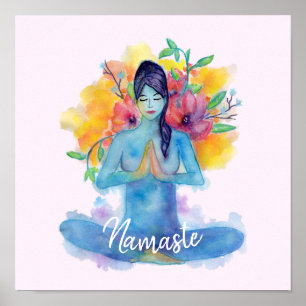 Namaste vattenfärgmeditation med text poster