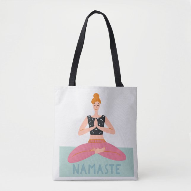 Namaste Yoga Illustration Cute Tote Bag Tygkasse (Framsida)