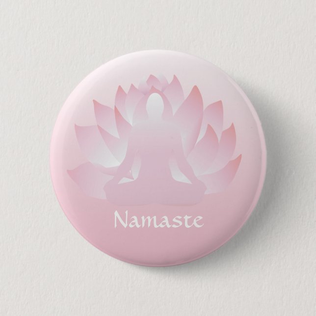 Namaste Yoga Lotus Pose Flower Rosa Button Knapp (Framsida)