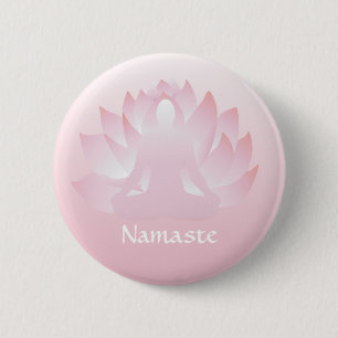 Namaste Yoga Lotus Pose Flower Rosa Button Knapp