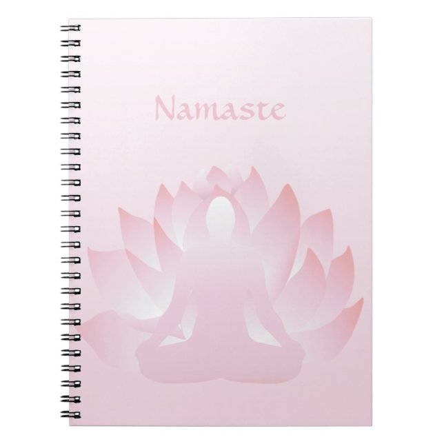 Namaste Yoga Lotus Pose Flower Rosa Notebook Anteckningsbok (Framsidan)