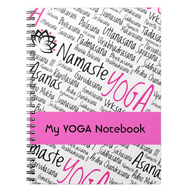 Namaste Yoga placerar Asana poserar Sanskrit namn Anteckningsbok (Framsidan)