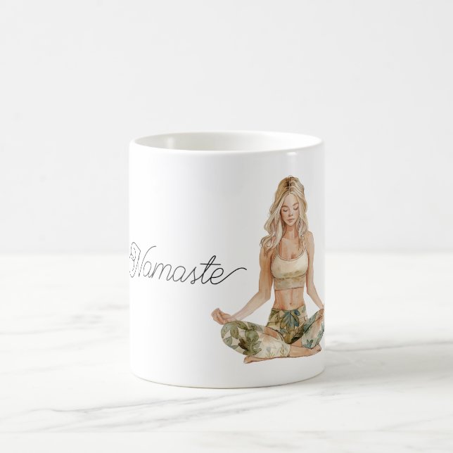 Namaste Yoga Pose Blond Girl Kaffemugg (Center)