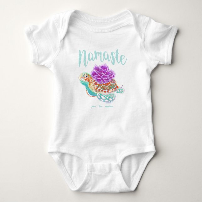 Namaste Yoga Sea Turtle Baby Spädbarnsdräkt T Shirt (Framsida)